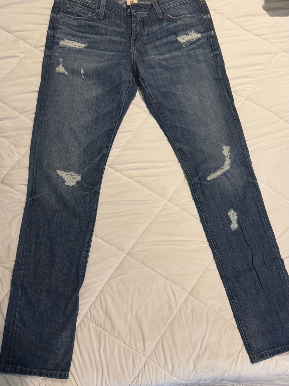 Banana Republic Dark Blue Distressed Straight-Leg Jeans